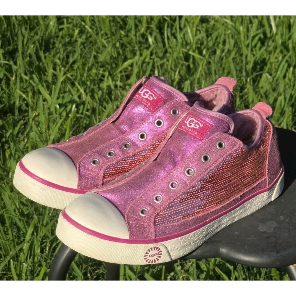 UGG Australia Pink Sequin Fleece Lined Low Top Sneakers Metallic Slip On Shoes